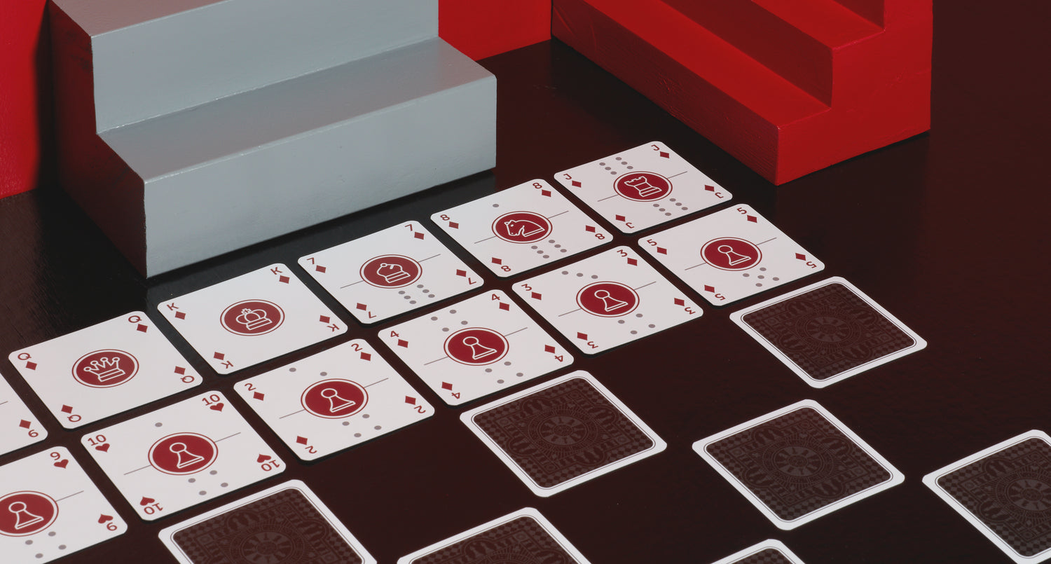 One Deck Games Cards laid out to play chess with the cards