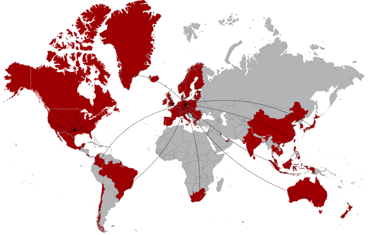 World map showing 64 countries we've shipped cards to